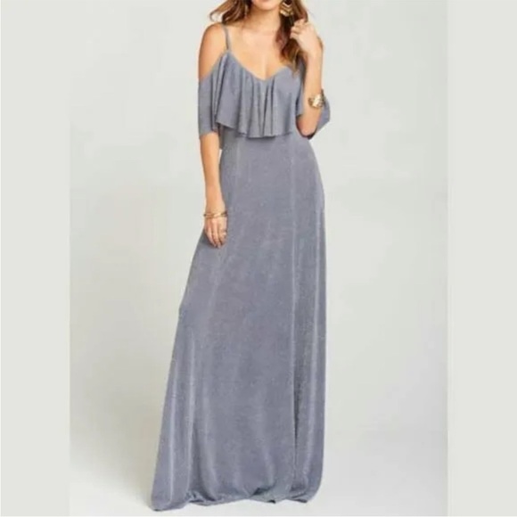 Show Me Your MuMu | Renee ruffle maxi dress grey silver sparkle size M new - Picture 1 of 7
